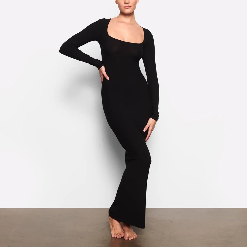 SKIMS SOFT LOUNGE LONG SLEEVE DRESS Black Size Large